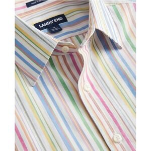 Lands End Mens 16 Striped Button Down Shirt Long Sleeve Super Fine 2 Ply Yarn
